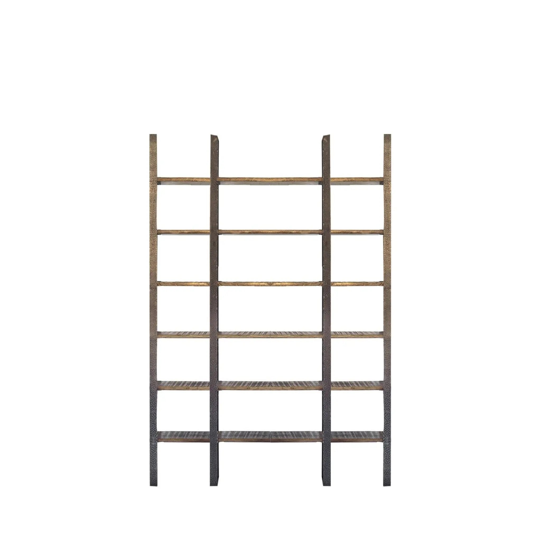 Brown Iron and Solid Wood Six Tier Bookcase - GreatEagleInc