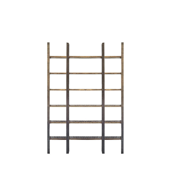 Brown Iron and Solid Wood Six Tier Bookcase - GreatEagleInc