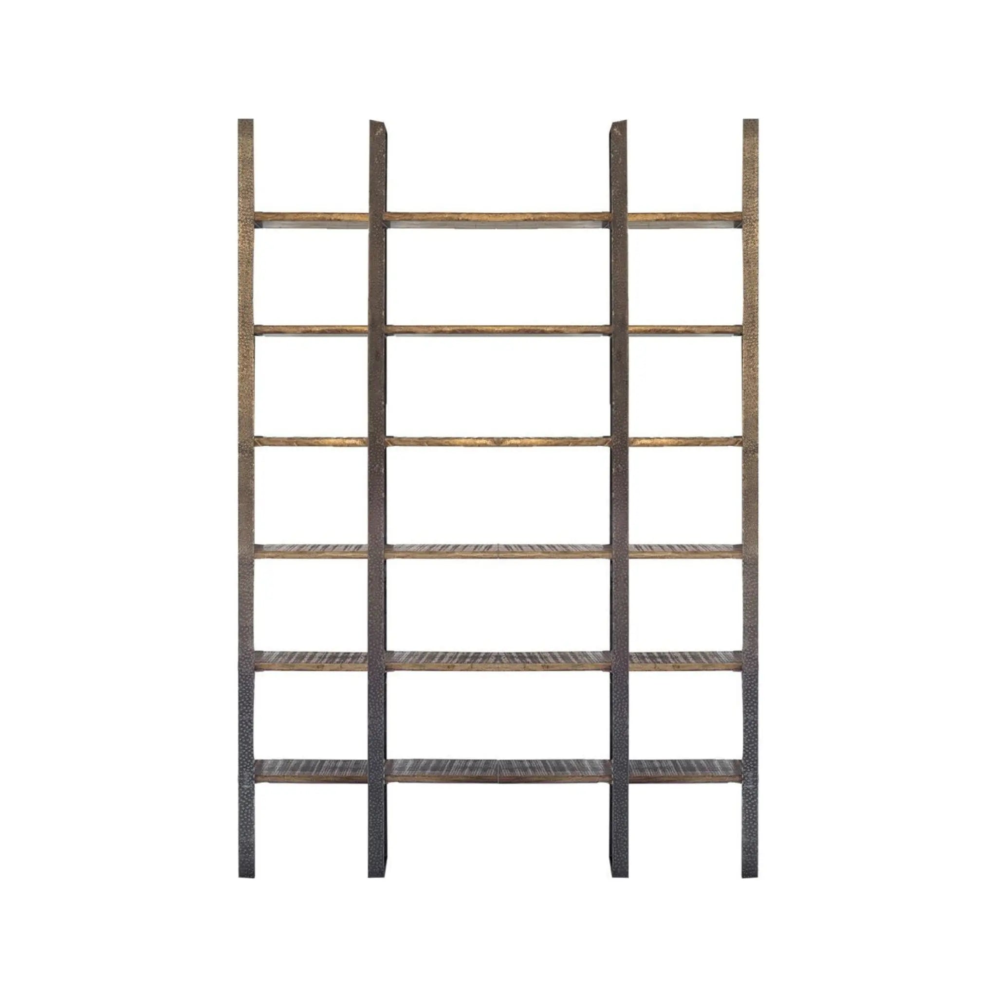 Brown Iron and Solid Wood Six Tier Bookcase - GreatEagleInc
