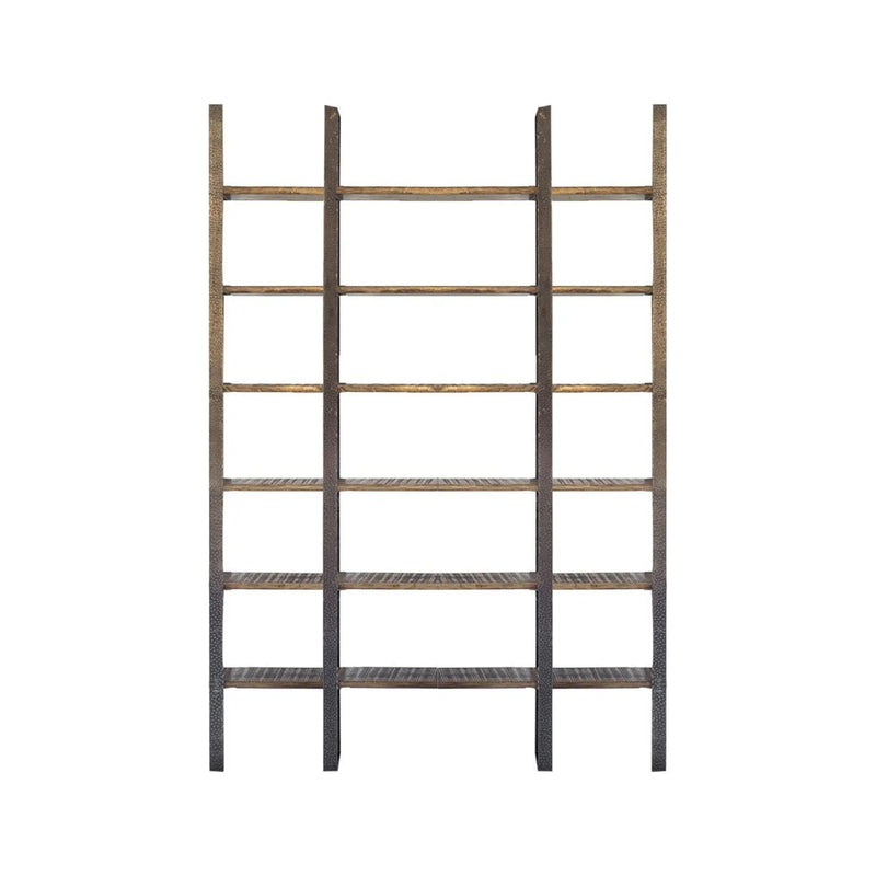 Brown Iron and Solid Wood Six Tier Bookcase - GreatEagleInc