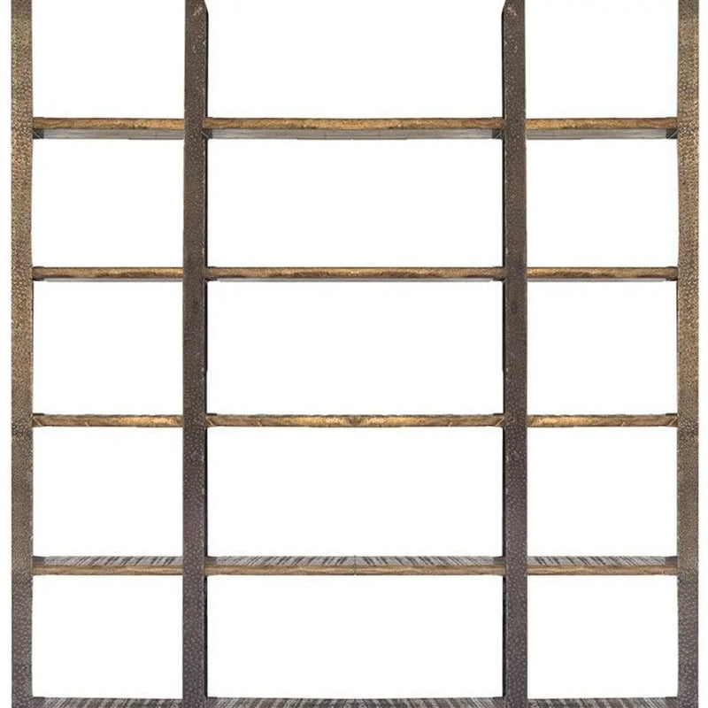 Brown Iron and Solid Wood Six Tier Bookcase - GreatEagleInc