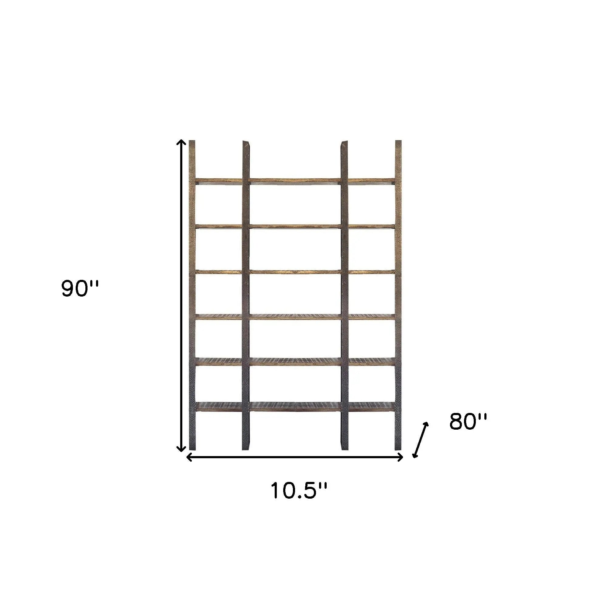 Brown Iron and Solid Wood Six Tier Bookcase - GreatEagleInc