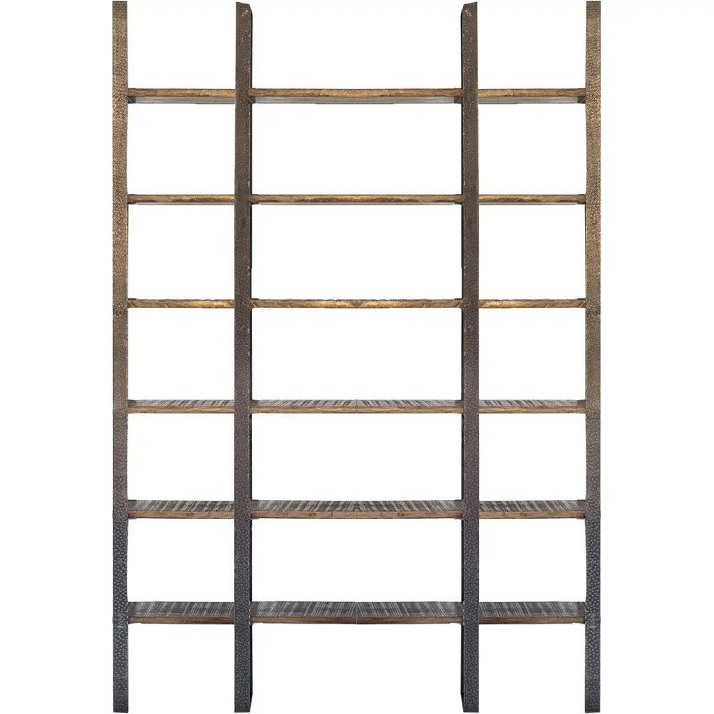 Brown Iron and Solid Wood Six Tier Bookcase - GreatEagleInc