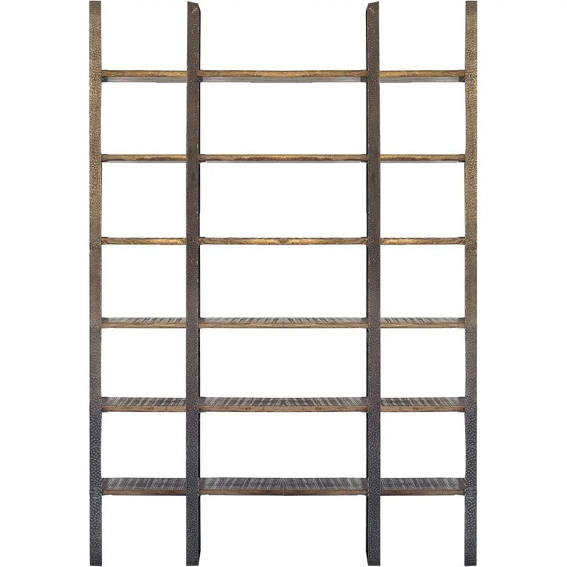 Brown Iron and Solid Wood Six Tier Bookcase - GreatEagleInc