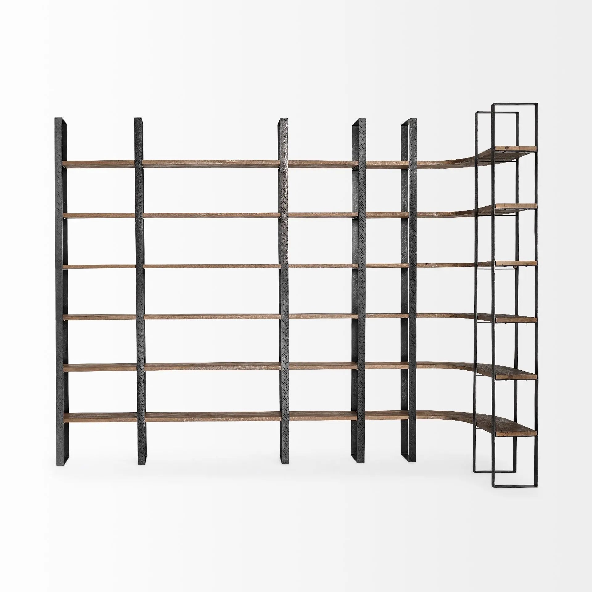 Brown Iron and Solid Wood Six Tier Bookcase Homeroots Office