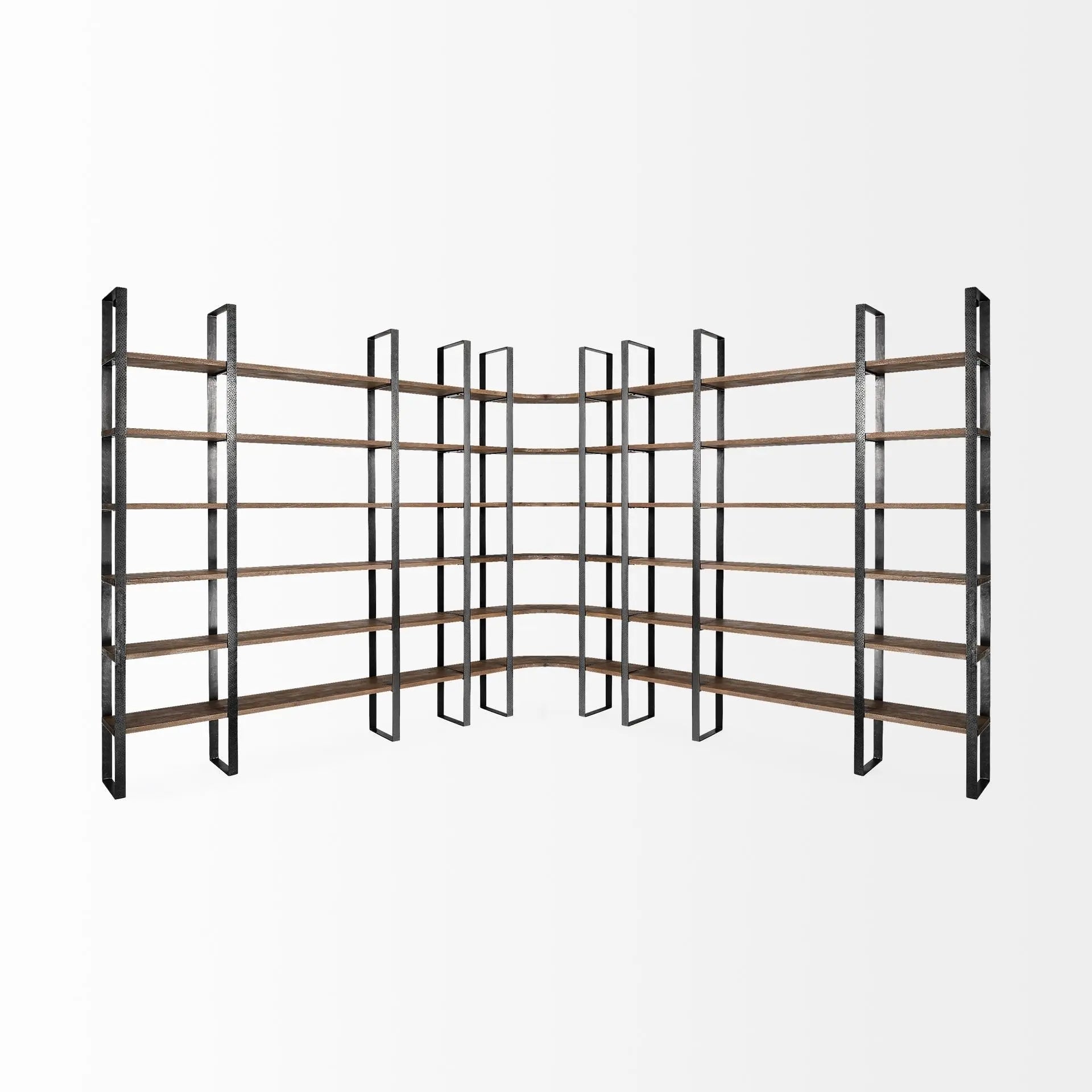 Brown Iron and Solid Wood Six Tier Bookcase Homeroots Office
