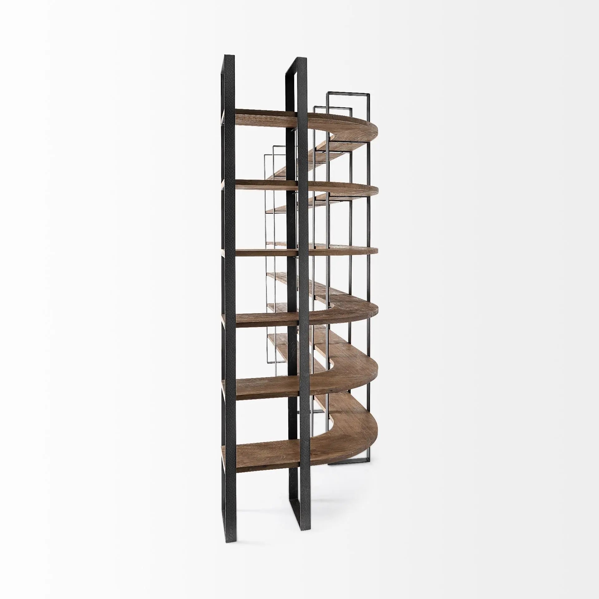 Brown Iron and Solid Wood Six Tier Bookcase Homeroots Office