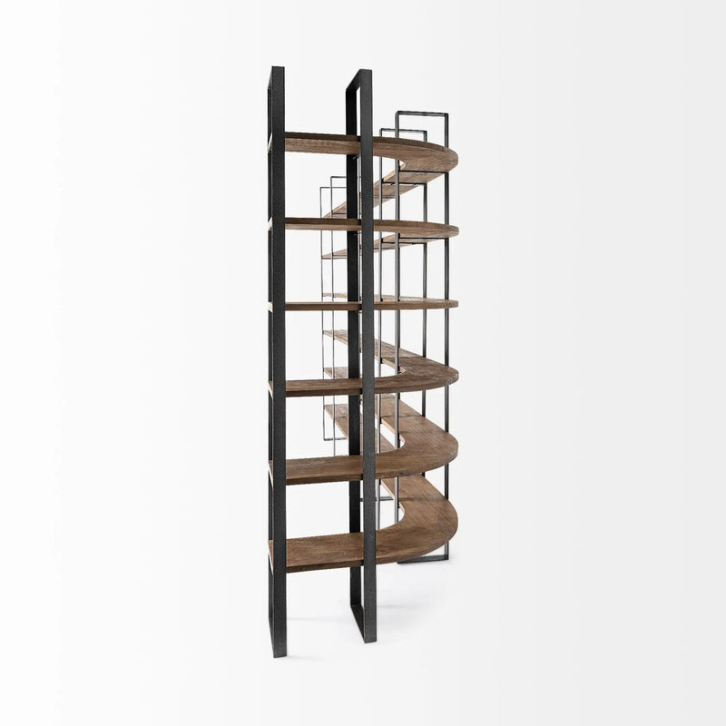 Brown Iron and Solid Wood Six Tier Bookcase Homeroots Office