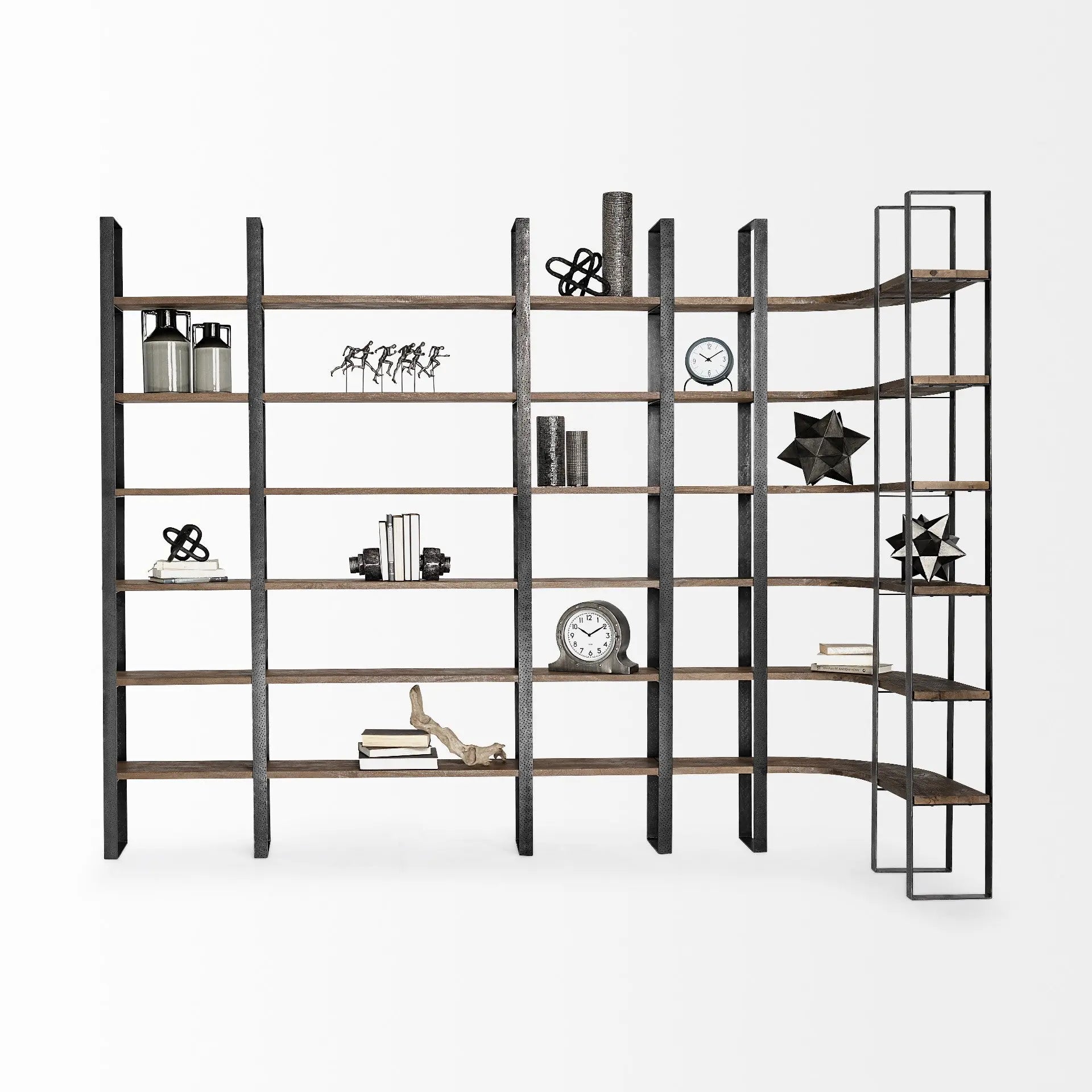 Brown Iron and Solid Wood Six Tier Bookcase Homeroots Office