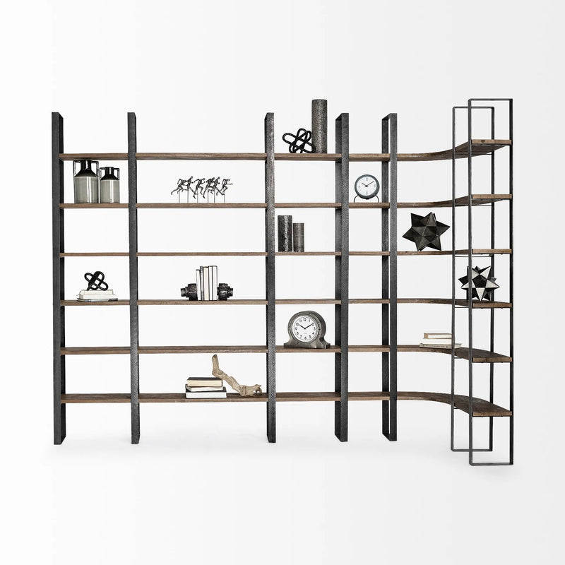 Brown Iron and Solid Wood Six Tier Bookcase Homeroots Office