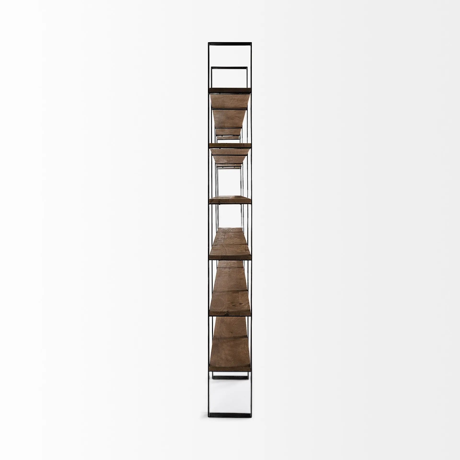 Brown Iron and Solid Wood Six Tier Bookcase Homeroots Office