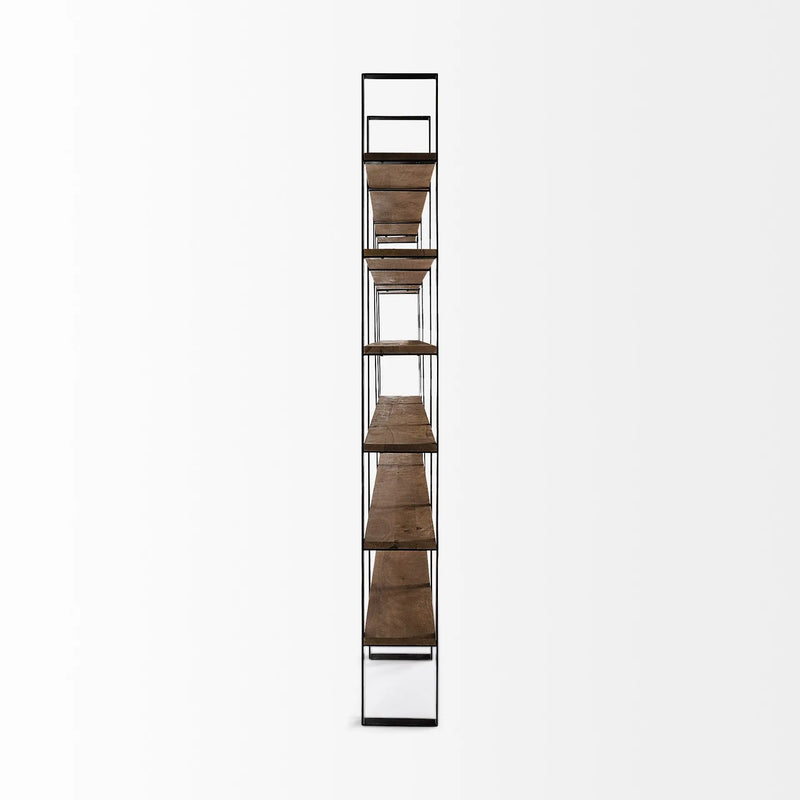 Brown Iron and Solid Wood Six Tier Bookcase Homeroots Office