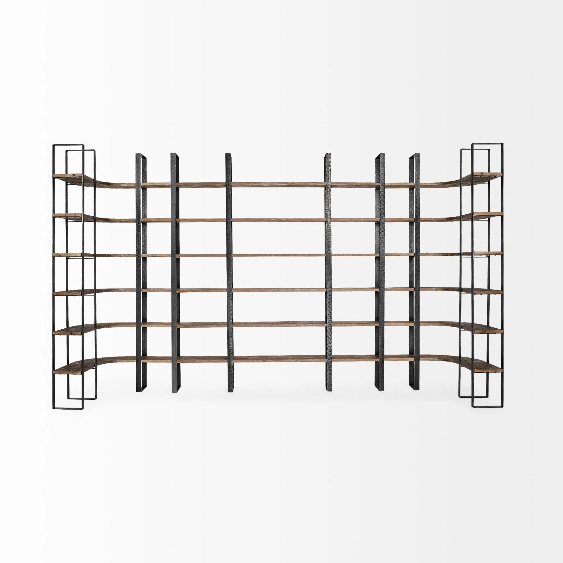 Brown Iron and Solid Wood Six Tier Bookcase Homeroots Office