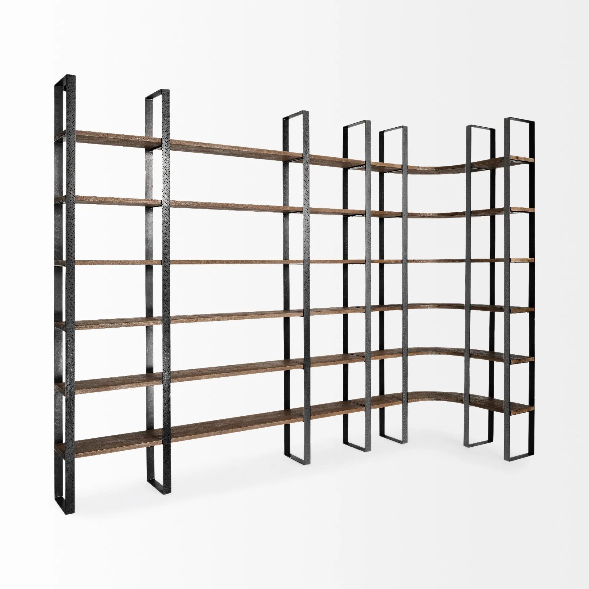 Brown Iron and Solid Wood Six Tier Bookcase Homeroots Office
