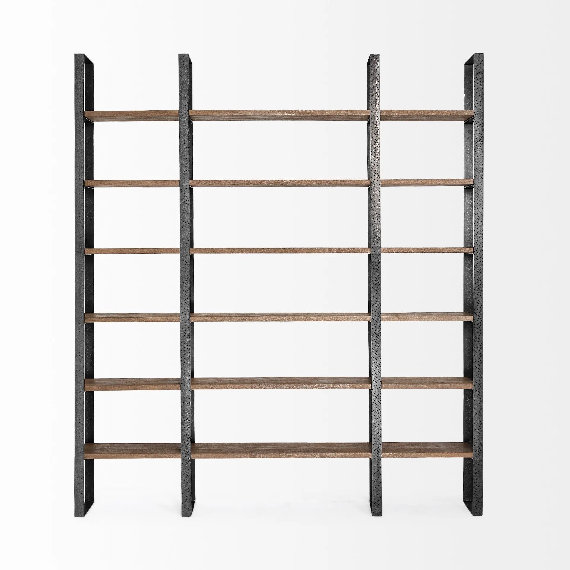 Brown Iron and Solid Wood Six Tier Bookcase Homeroots Office
