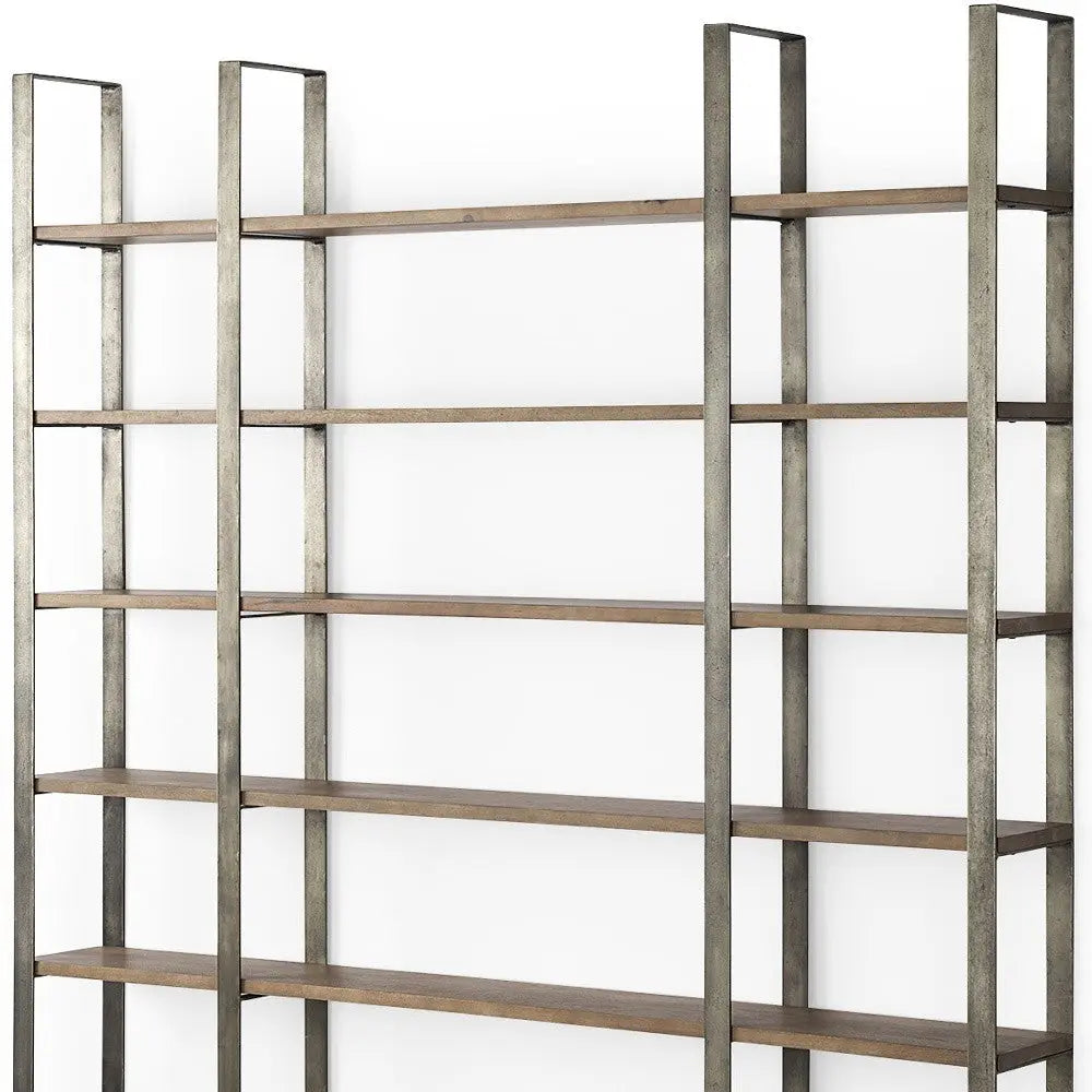 Brown Nickel and Solid Wood Six Tier Bookcase Homeroots Office