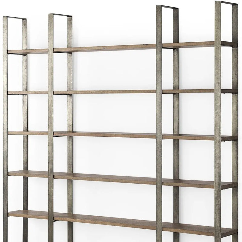 Brown Nickel and Solid Wood Six Tier Bookcase Homeroots Office