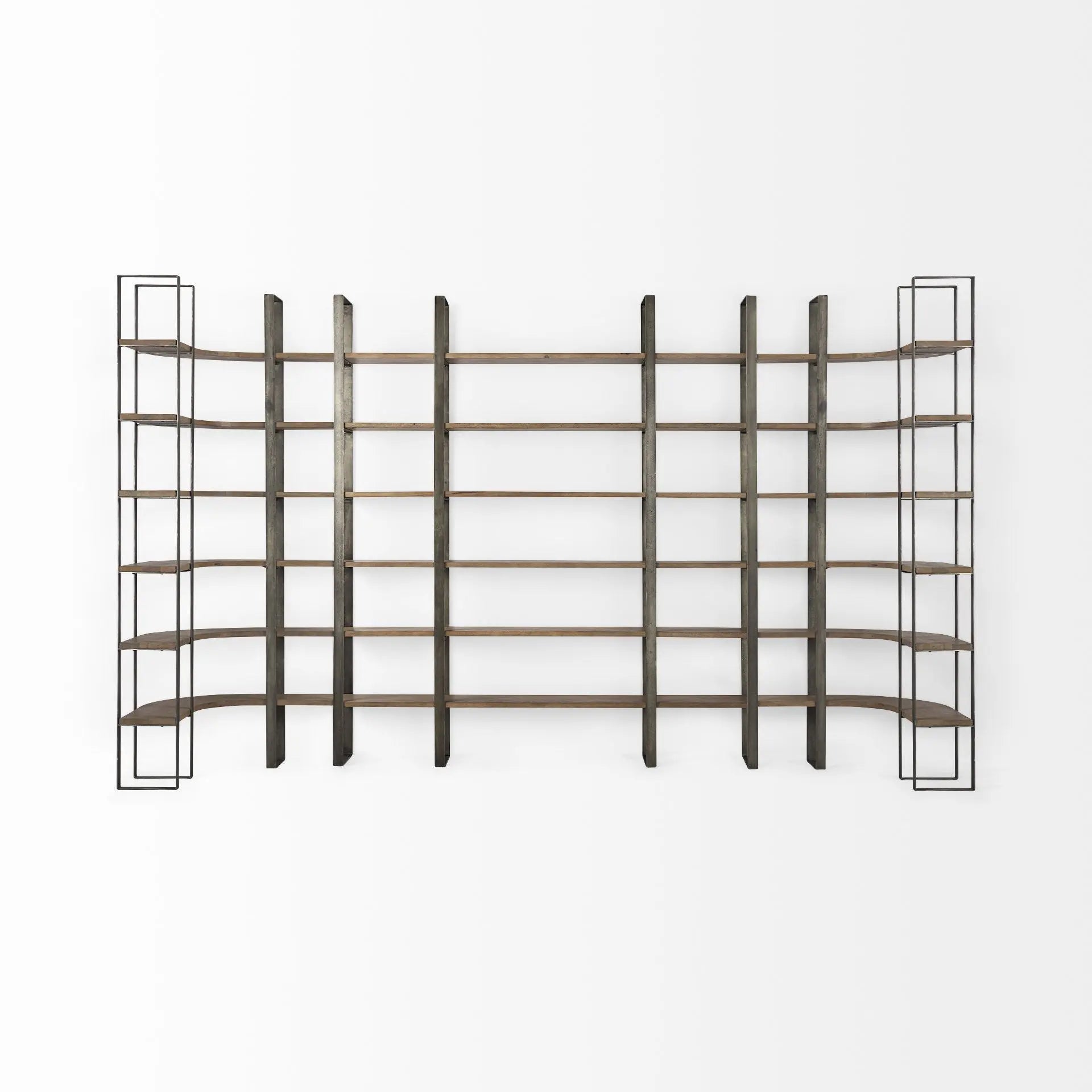 Brown Nickel and Solid Wood Six Tier Bookcase Homeroots Office