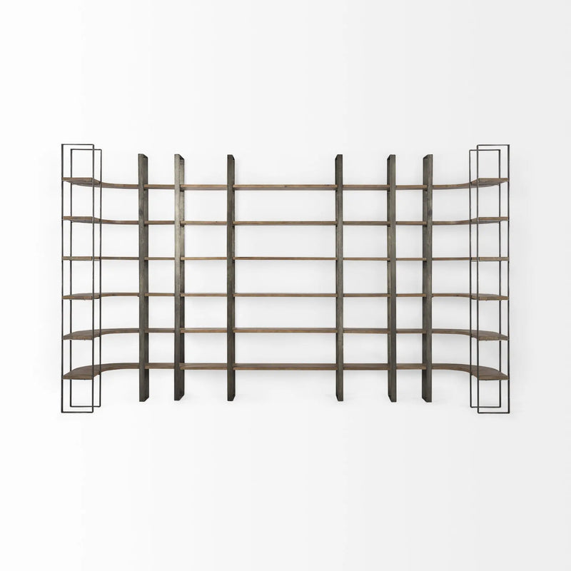 Brown Nickel and Solid Wood Six Tier Bookcase Homeroots Office