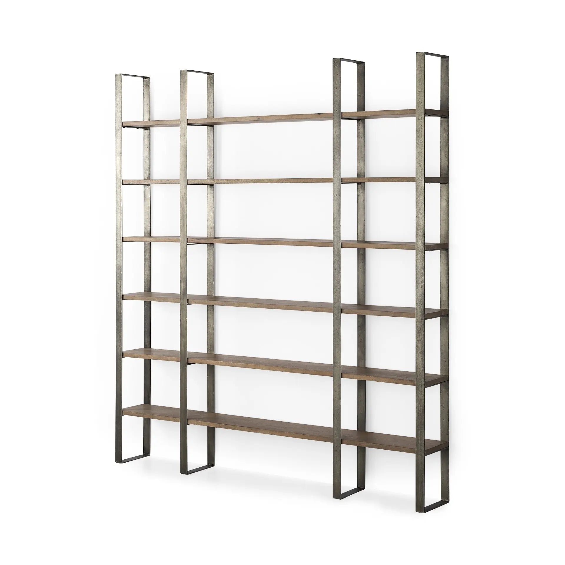 Brown Nickel and Solid Wood Six Tier Bookcase Homeroots Office