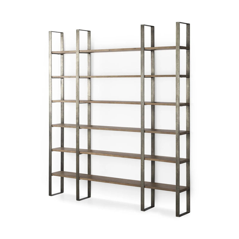 Brown Nickel and Solid Wood Six Tier Bookcase Homeroots Office