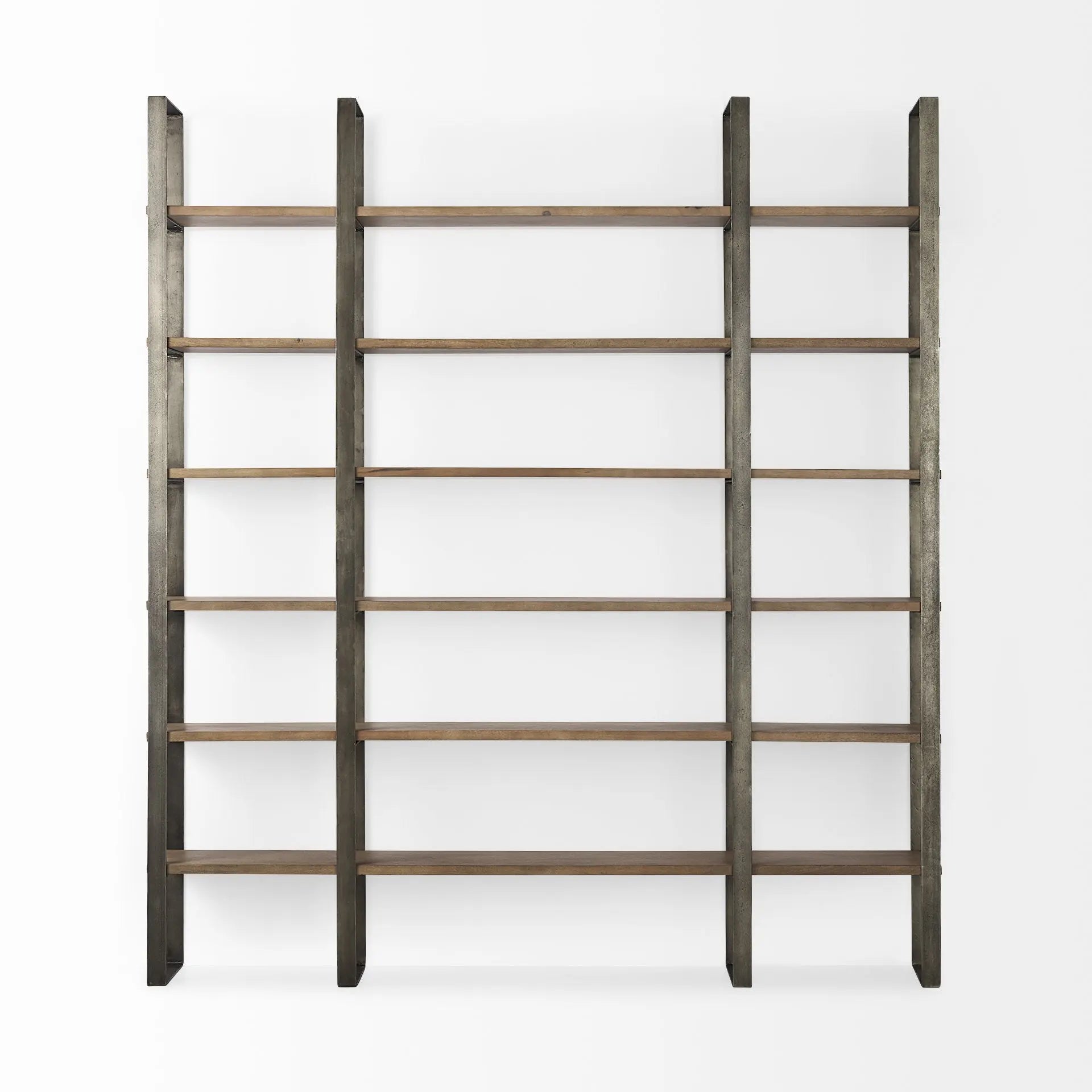 Brown Nickel and Solid Wood Six Tier Bookcase Homeroots Office