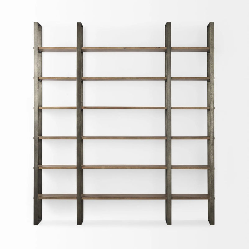 Brown Nickel and Solid Wood Six Tier Bookcase Homeroots Office