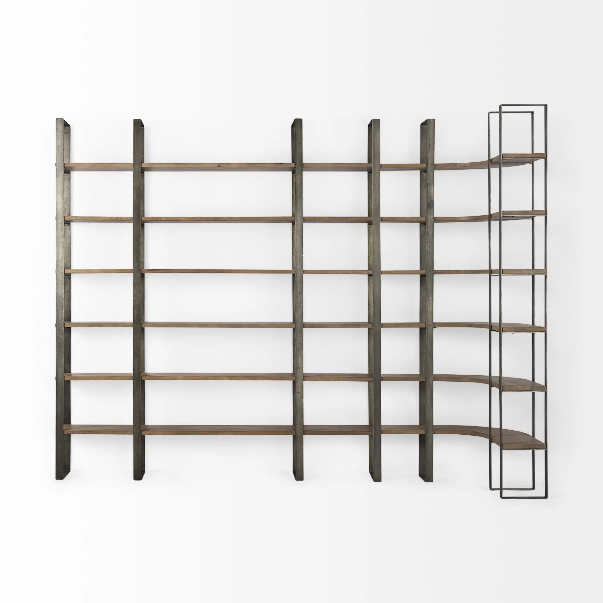 Brown Nickel and Solid Wood Six Tier Bookcase Homeroots Office