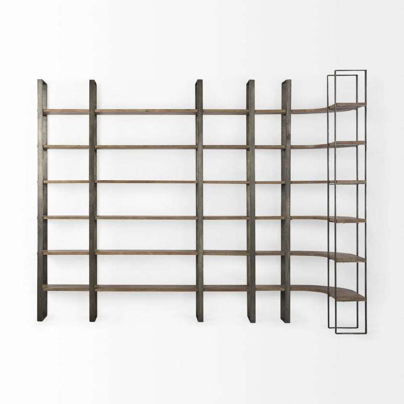 Brown Nickel and Solid Wood Six Tier Bookcase Homeroots Office