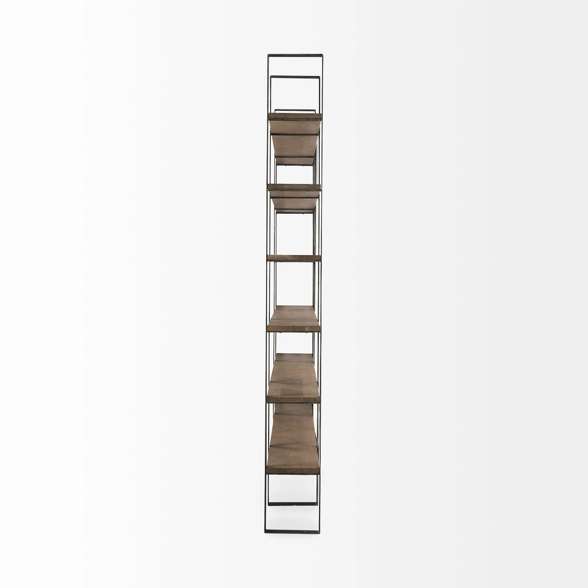 Brown Nickel and Solid Wood Six Tier Bookcase Homeroots Office