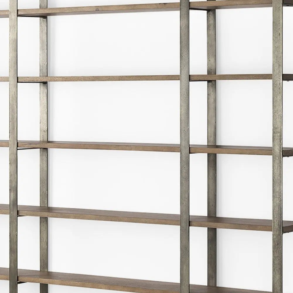 Brown Nickel and Solid Wood Six Tier Bookcase Homeroots Office