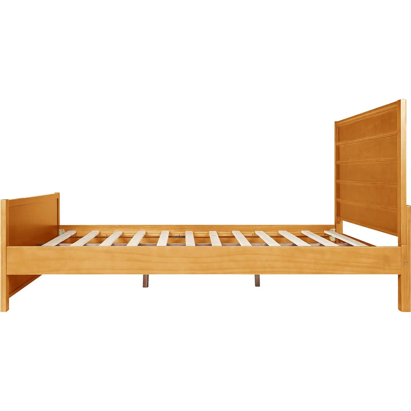 Brown Ribbed Texture Solid Wood King Bed Frame Homeroots Bed & Bath
