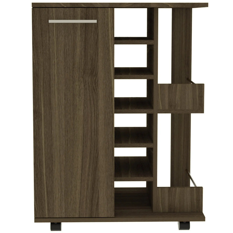 Brown Rolling Bar Cart With Wine Storage - GreatEagleInc