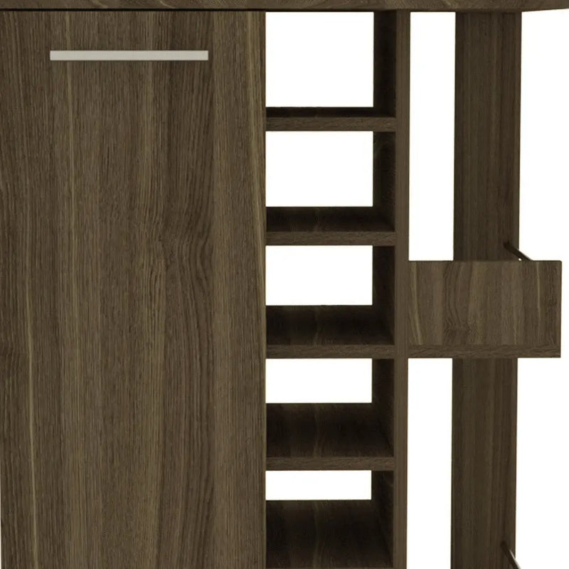 Brown Rolling Bar Cart With Wine Storage - GreatEagleInc