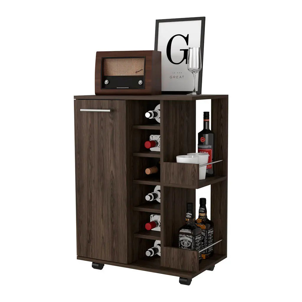 Brown Rolling Bar Cart With Wine Storage Homeroots Kitchen & Dining