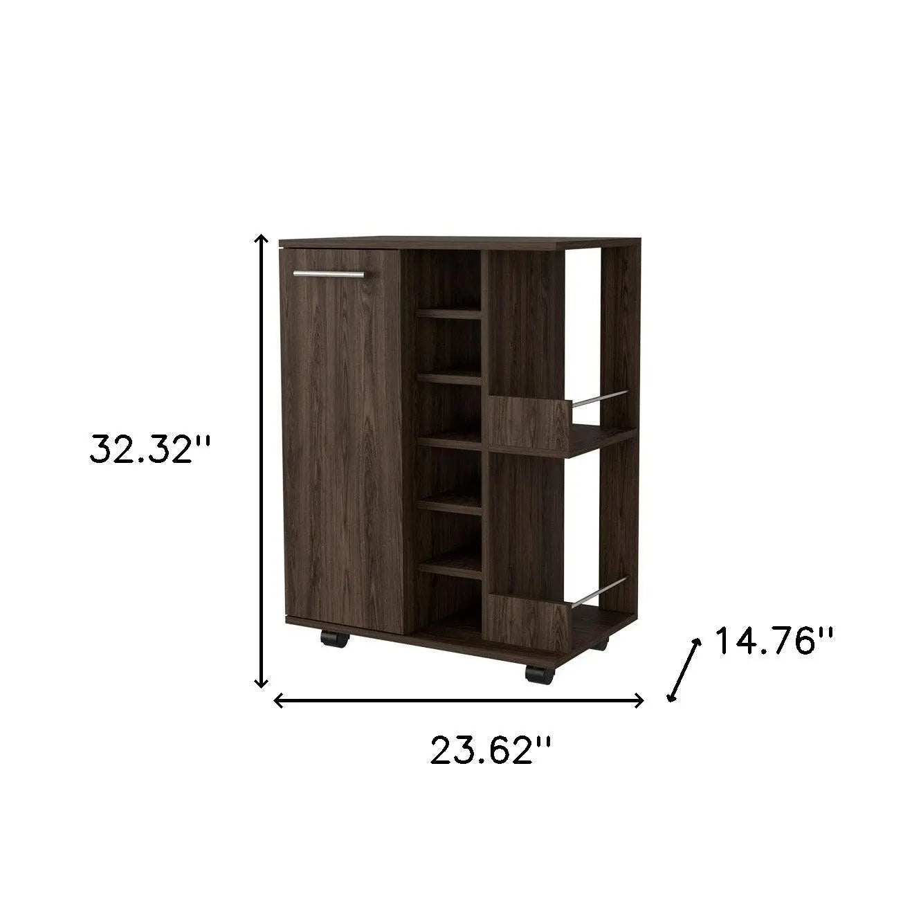Brown Rolling Bar Cart With Wine Storage Homeroots Kitchen & Dining