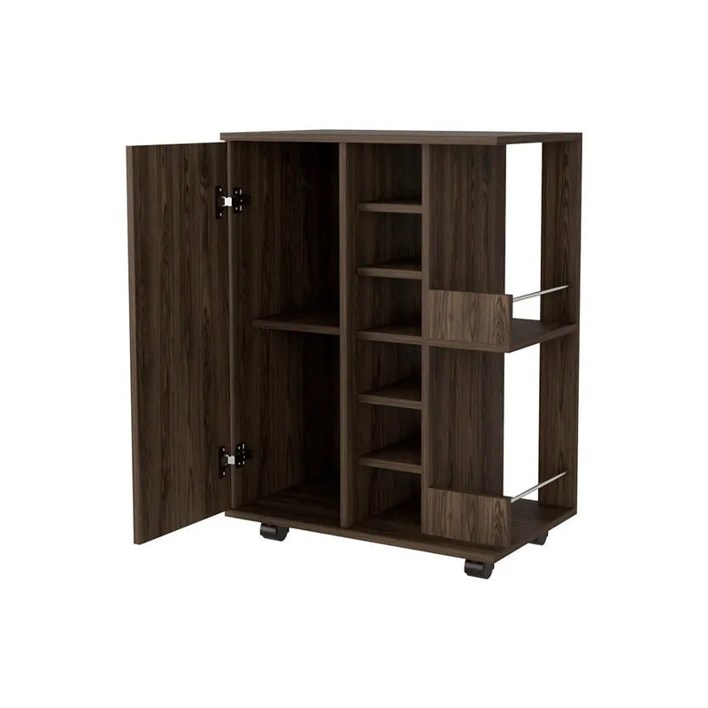 Brown Rolling Bar Cart With Wine Storage Homeroots Kitchen & Dining