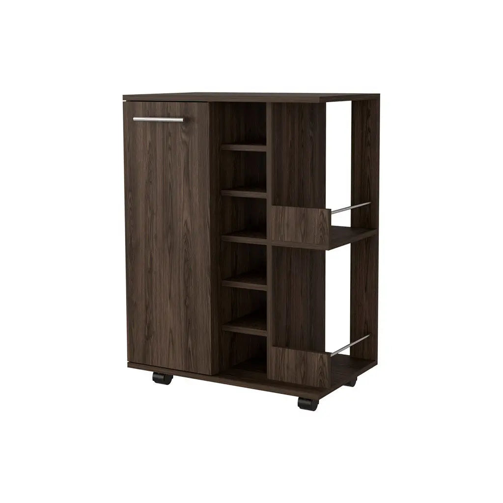 Brown Rolling Bar Cart With Wine Storage Homeroots Kitchen & Dining