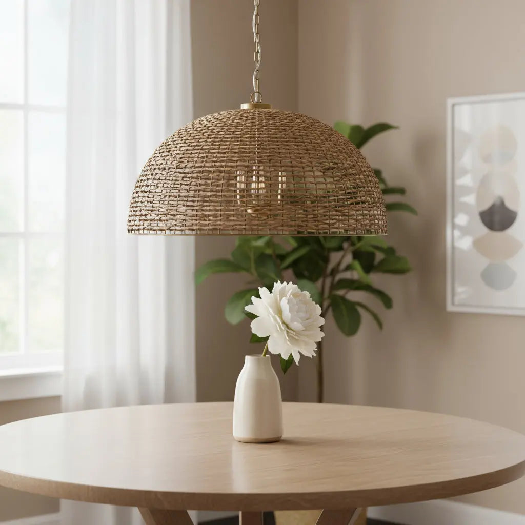 Brown Single Rattan Dimmable Ceiling Light With Brown Shades Homeroots Lighting