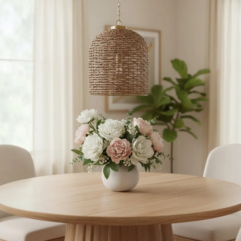 Brown Single Rattan Dimmable Ceiling Light With Brown Shades Homeroots Lighting