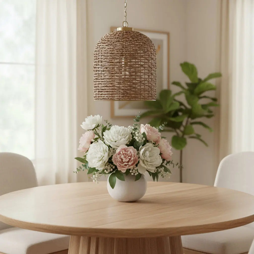 Brown Single Rattan Dimmable Ceiling Light With Brown Shades Homeroots Lighting