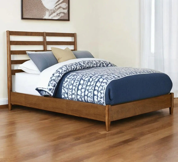 Brown Slat Back Solid Wood King Bed Frame Homeroots Bed & Bath