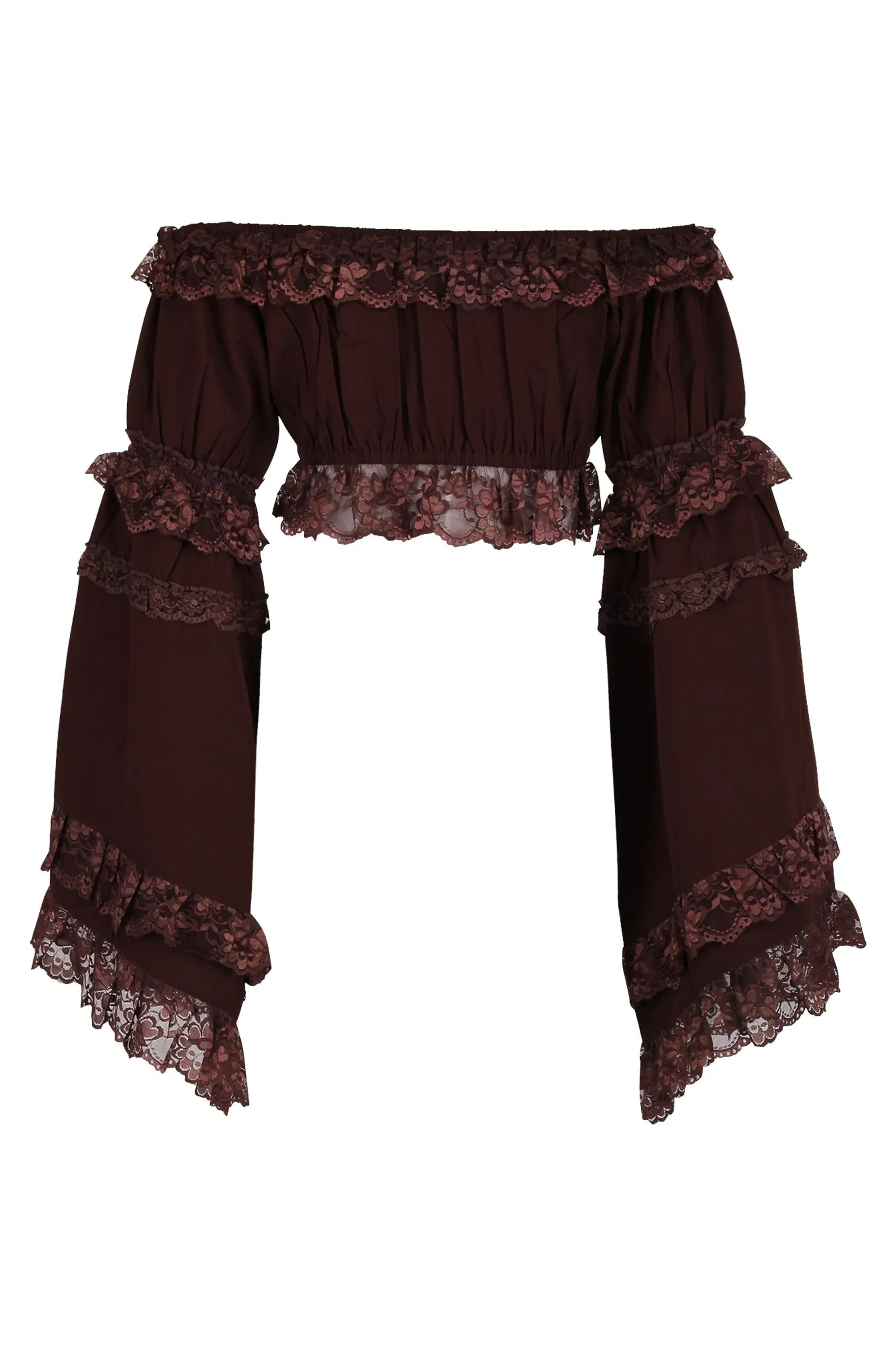 Brown Smocked Flare Sleeve Peasant Top Daisy Corsets