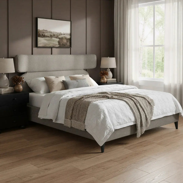 Brown Solid Wood And Upholstery King Bed Frame Homeroots Bed & Bath