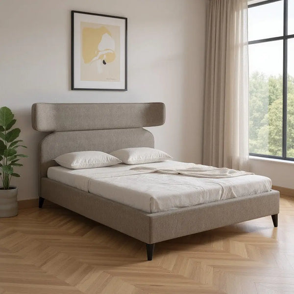 Brown Solid Wood And Upholstery Queen Bed Frame Homeroots Bed & Bath