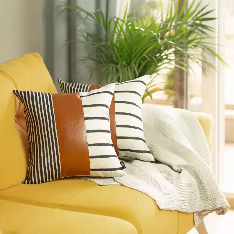 Brown Vegan Faux Leather Throw Pillow Covers MIKE & Co. NEW YORK