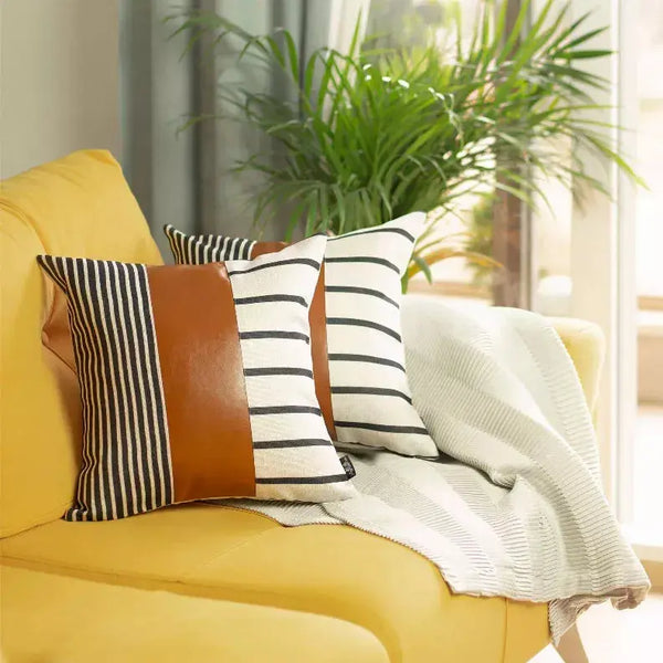 Brown Vegan Faux Leather Throw Pillow Covers MIKE & Co. NEW YORK
