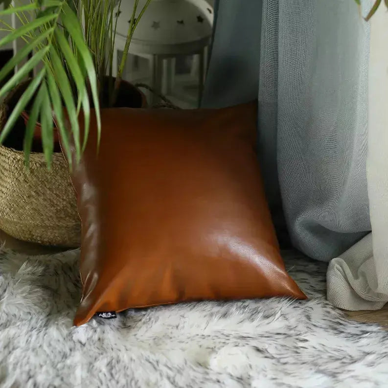 Brown Vegan Faux Leather Throw Pillow Covers MIKE & Co. NEW YORK