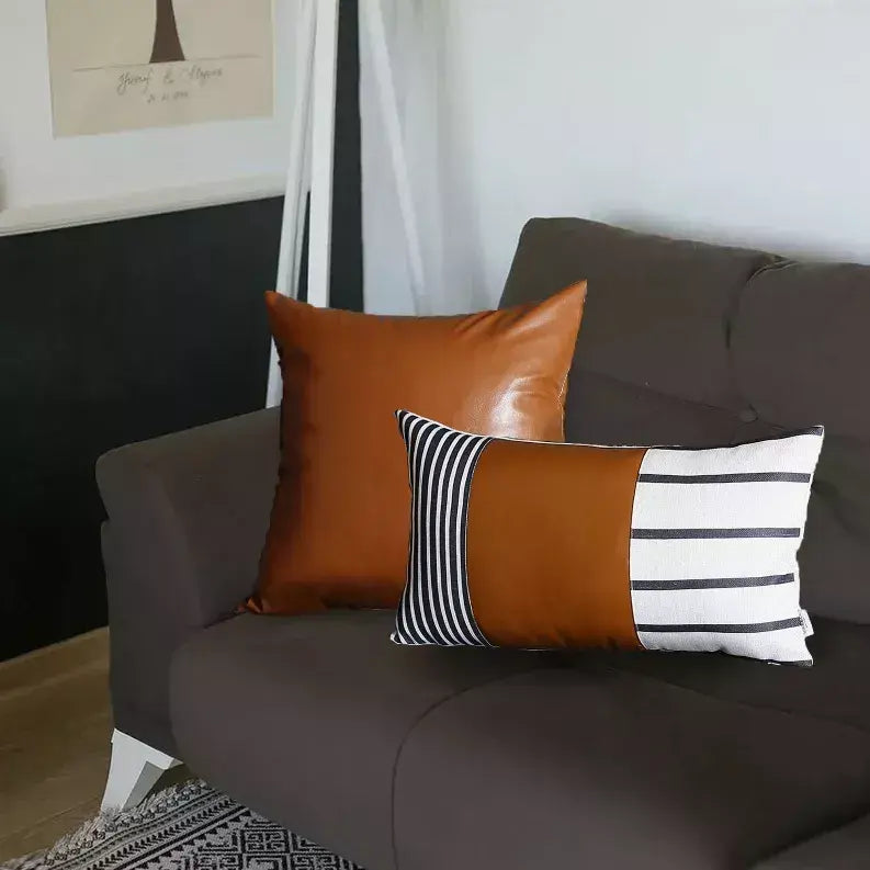 Brown Vegan Faux Leather Throw Pillow Covers MIKE & Co. NEW YORK