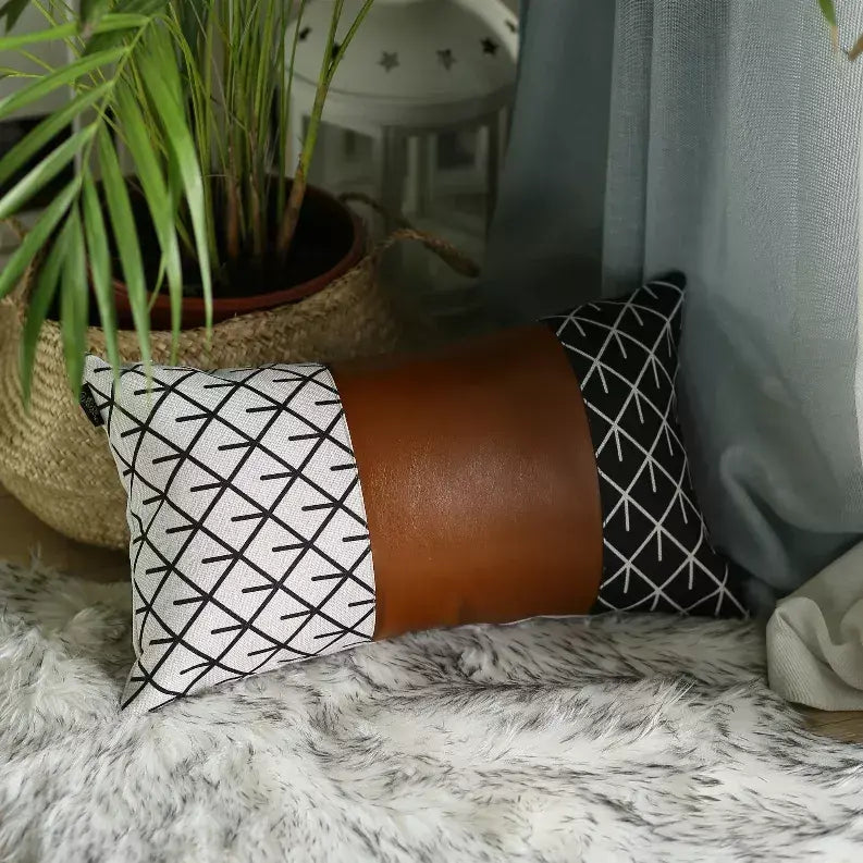 Brown Vegan Faux Leather Throw Pillow Covers MIKE & Co. NEW YORK